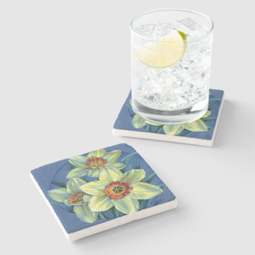 Daffodils spring fine art watercolor coaster