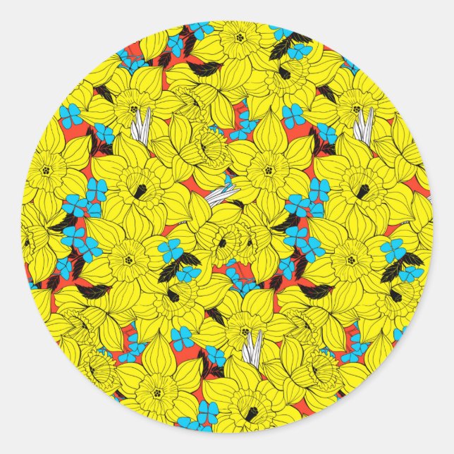 Daffodils spring floral pattern classic round sticker (Front)