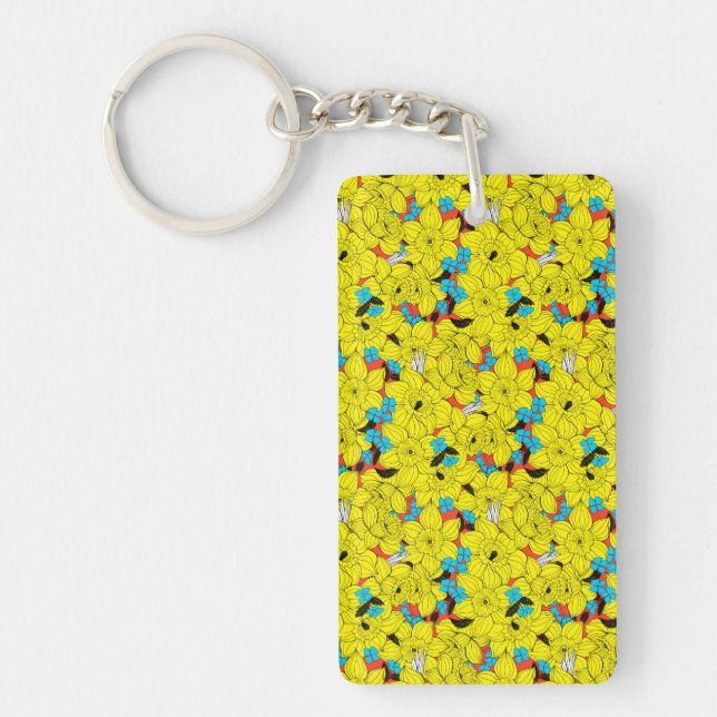 Daffodils spring floral pattern keychain (Front)