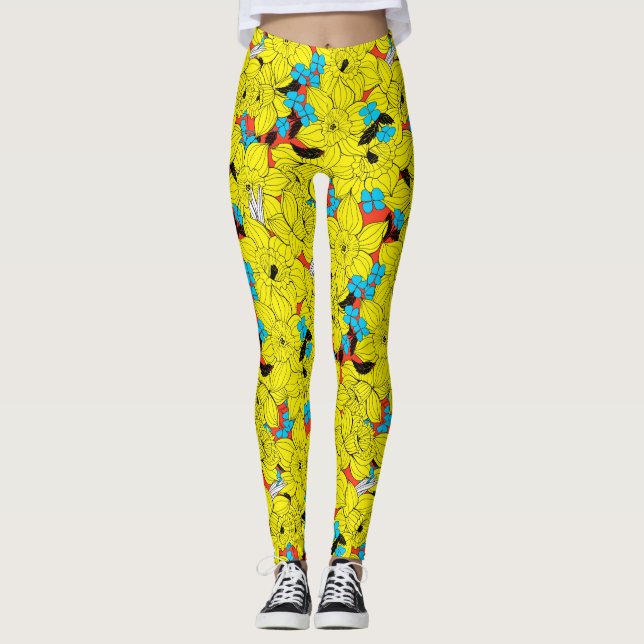 Daffodils spring floral pattern leggings (Front)