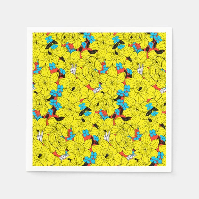 Daffodils spring floral pattern paper napkins (Front)