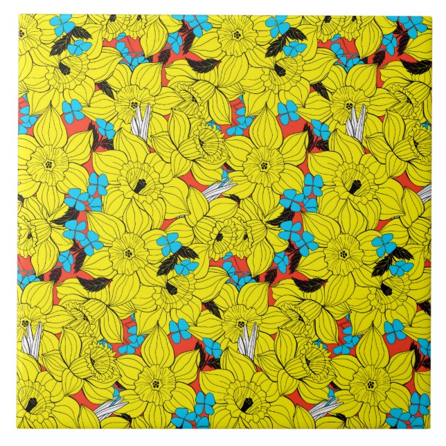 Daffodils spring floral pattern tile (Front)
