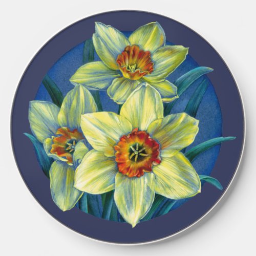 Daffodils the joys of spring blue yellow floral wireless charger 
