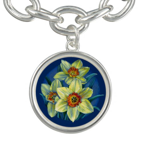 Daffodils watercolor painting spring art charm charm bracelet