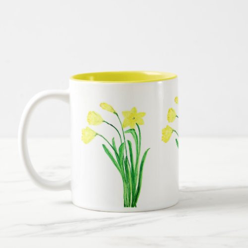 Daffodils Watercolor Yellow Floral Spring Coffee Two_Tone Coffee Mug