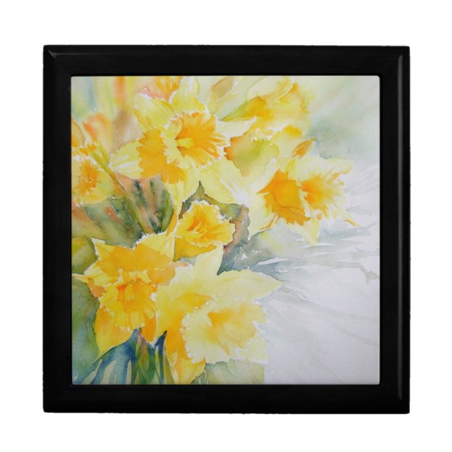 Daffodils watercolour jewelry box (Front)