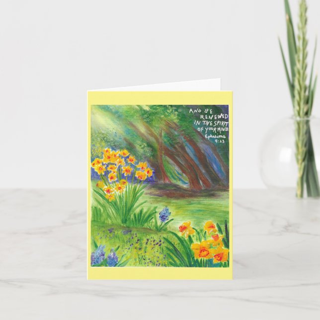 Daffodils with Scripture Christian Notecard (Front)