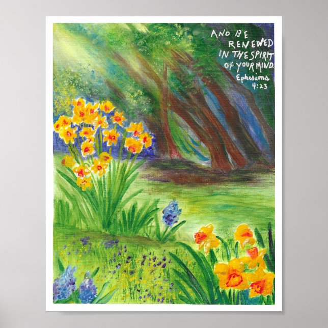 Daffodils with Scripture Christian Poster (Front)