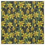 Daffodils Yellow Narcissus Flower Pattern on Black Fabric