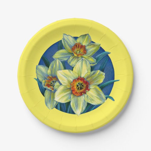 Daffodils Yellow white blue spring easter event Paper Plates
