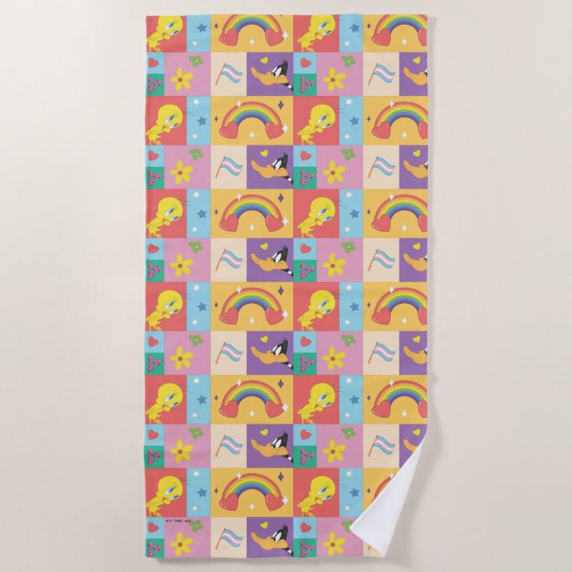 DAFFY DUCK™ & TWEETY™ - Pride Pattern Beach Towel (Front)