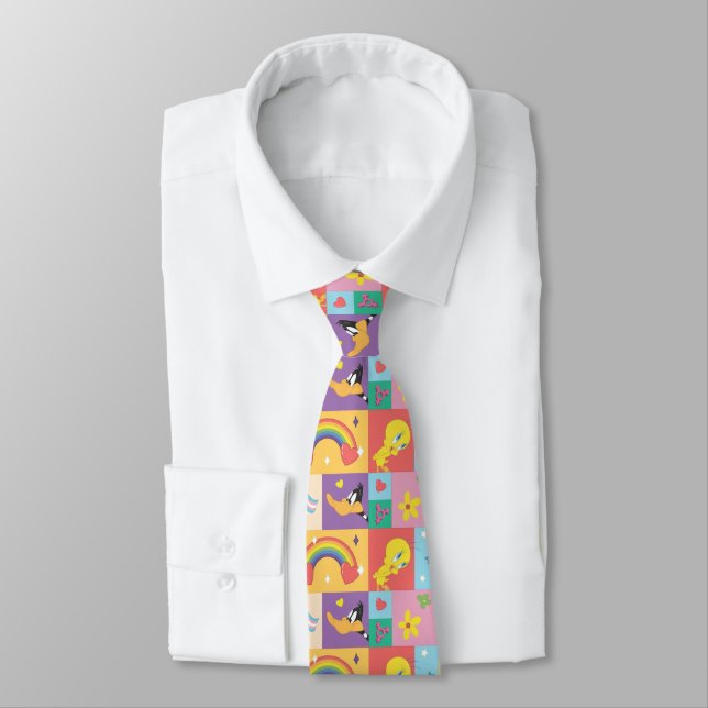 DAFFY DUCK™ & TWEETY™ - Pride Pattern Neck Tie (Tied)