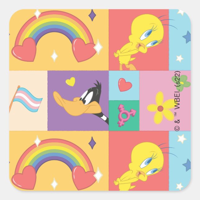 DAFFY DUCK™ & TWEETY™ - Pride Pattern Square Sticker (Front)