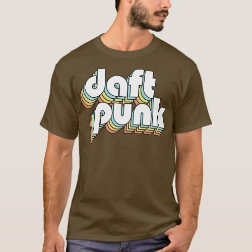 Daft Punk Retro Rainbow Typography Faded Style T_Shirt