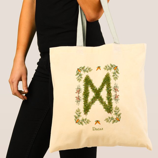 Dagaz Rune in Evergreen Branches Personalized Tote Bag (Creator Uploaded)