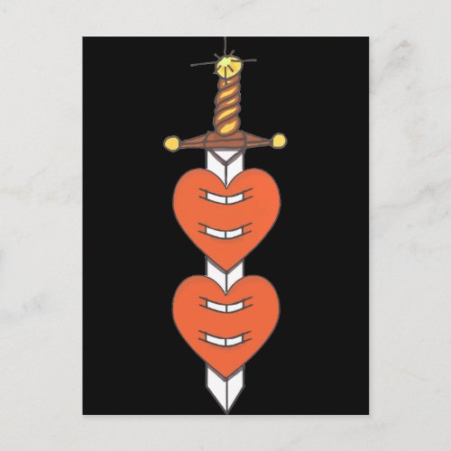 Dagger and Hearts Classic Knife Tattoo Design Postcard