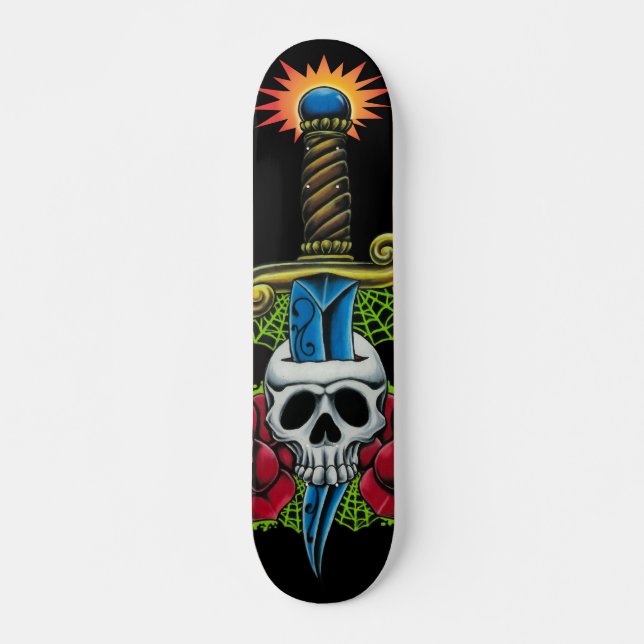 Dagger, Skull, and Roses Skateboard Deck (Front)