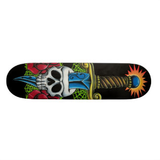 Dagger, Skull, and Roses Skateboard Deck