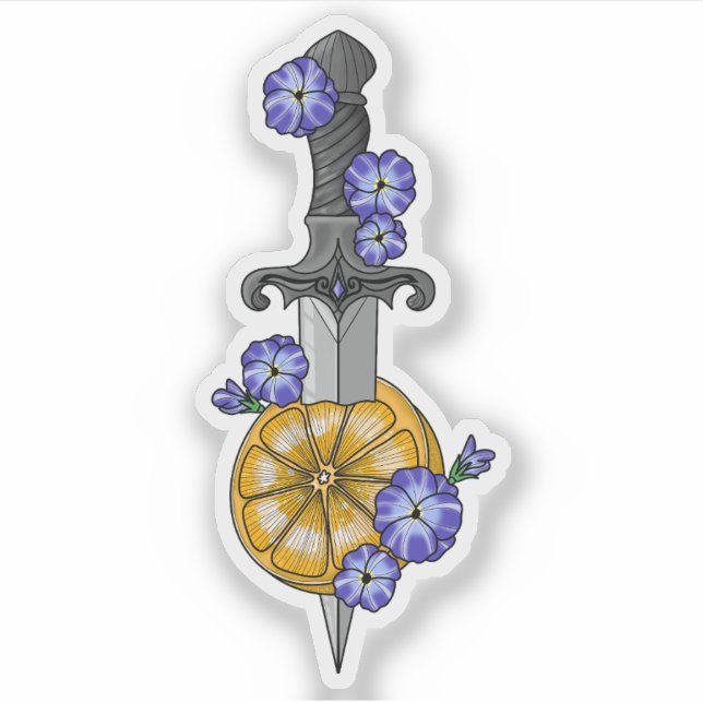 Dagger with orange and violets Fourth Wing Sticker (Front)