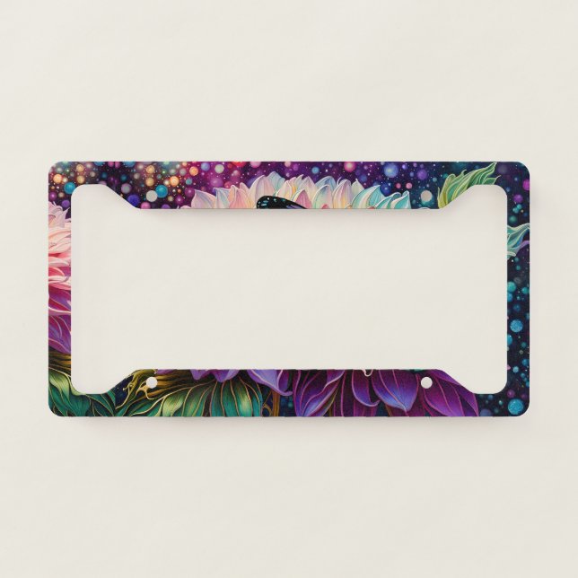 Dahlia and Bubbles License Plate Frame (Front)