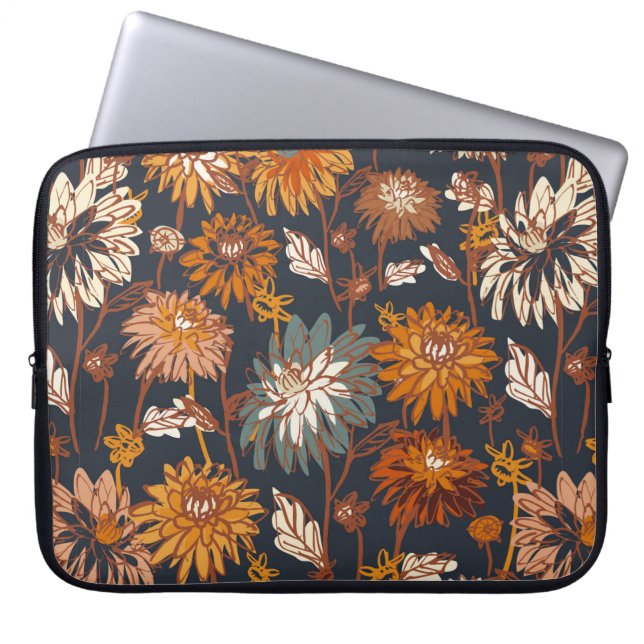 Dahlia and chrysanthemums bold seamless pattern, a laptop sleeve (Front)