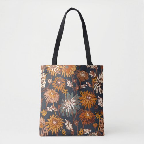 Dahlia and chrysanthemums bold seamless pattern a tote bag