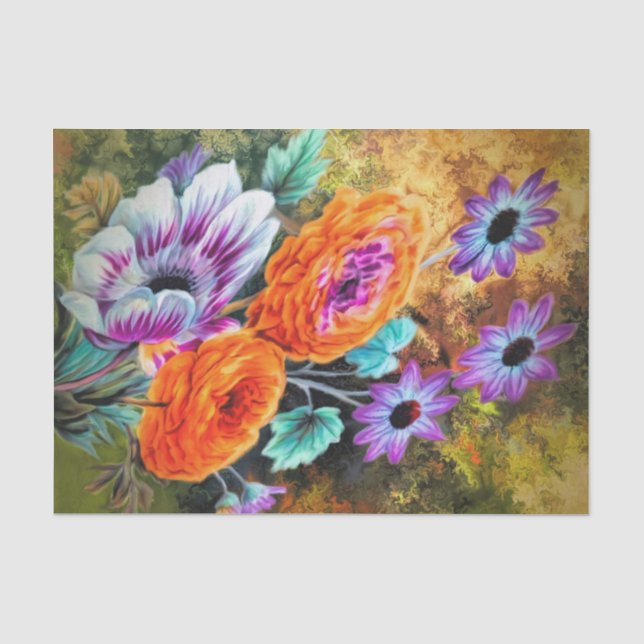 Dahlia and daisy flower garden floral autumn tissue paper (Front)