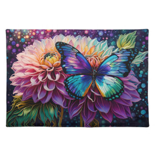 Dahlia And Iridescent Butterfly Cloth Placemat