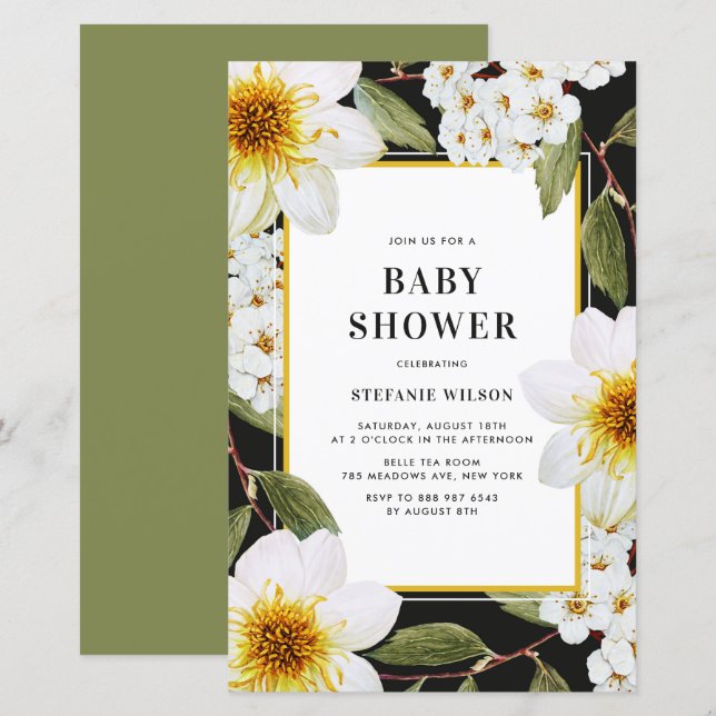 Dahlia and Spirea Botanical Baby Shower Invitation (Front/Back)