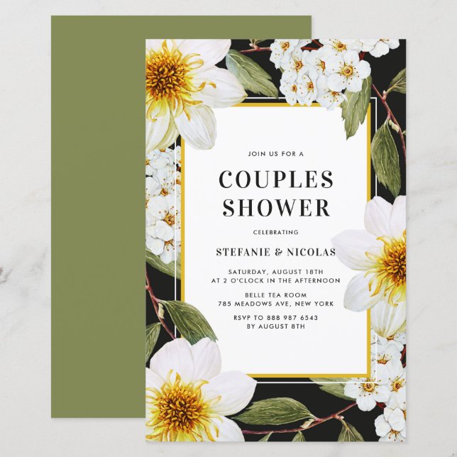 Dahlia and Spirea Botanical Couples Shower Invite (Front/Back)