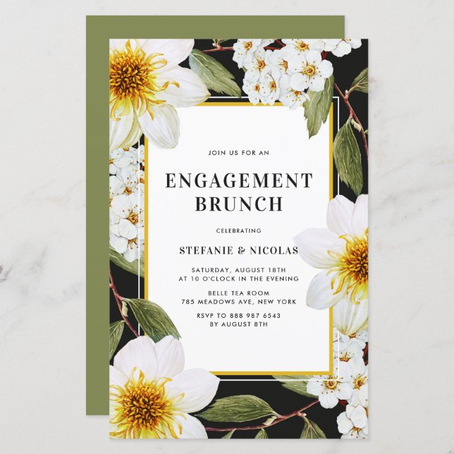 Dahlia and Spirea Botanical Engagement Invitation (Front/Back)