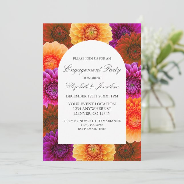 Dahlia Autumn Floral Engagement Party Invitation (Standing Front)