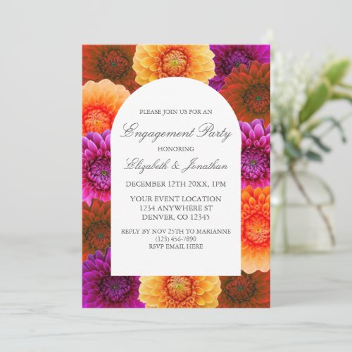 Dahlia Autumn Floral Engagement Party Invitation