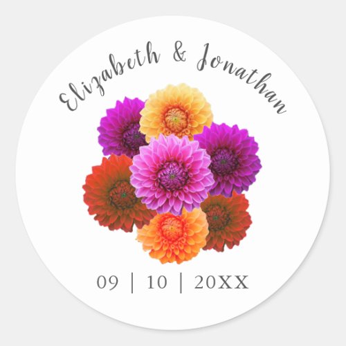 Dahlia Autumn Floral Wedding Classic Round Sticker