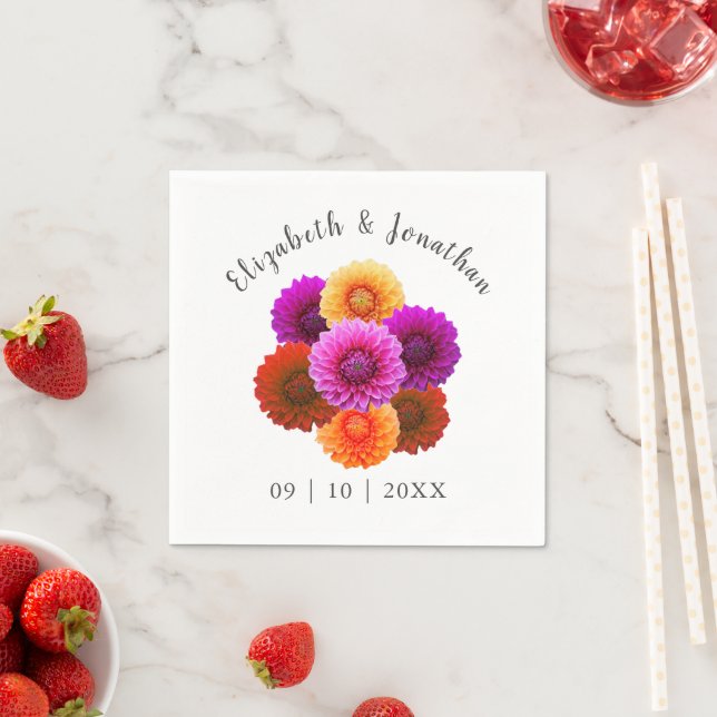 Dahlia Autumn Floral Wedding Napkins (Insitu)