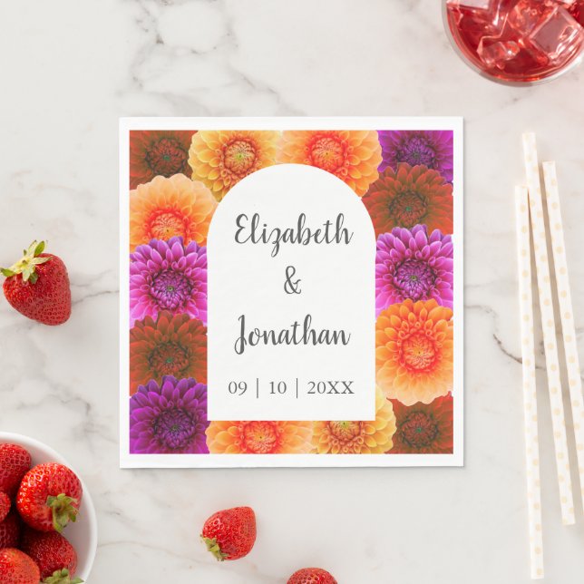 Dahlia Autumn Floral Wedding Napkins (Insitu)