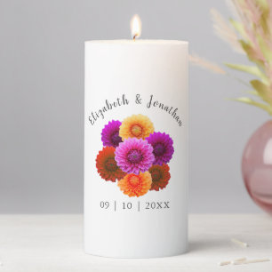 Dahlia Autumn Floral Wedding Pillar Candle