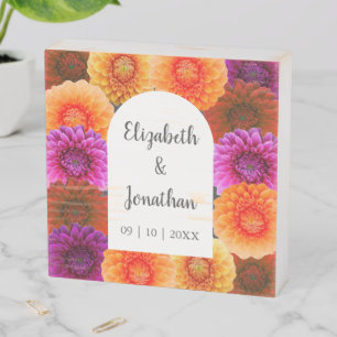 Dahlia Autumn Floral Wedding Wooden Box Sign