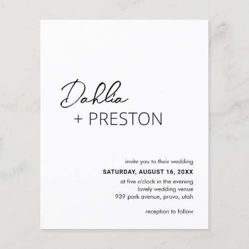 Dahlia Black and White Budget Wedding Invitation Flyer