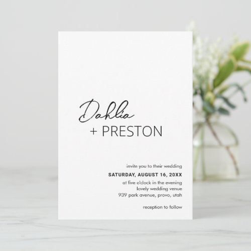 Dahlia Black and White Contemporary Modern Wedding Invitation