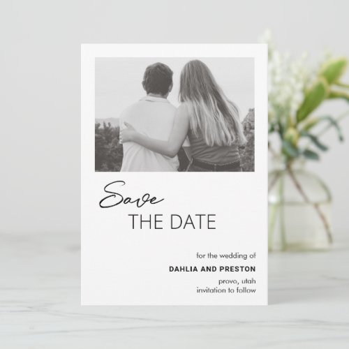 Dahlia Black and White Contemporary Modern Wedding Save The Date
