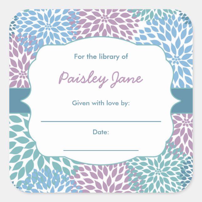 Dahlia Blooms book baby shower bookplates (Front)
