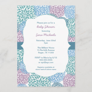Dahlia blooms girl baby shower invite 3541