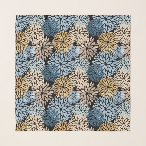 Dahlia Blue Gold Floral Pattern Scarf