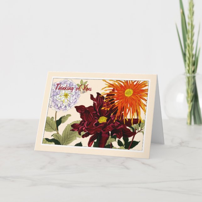 Dahlia, Botanicals Note Card - Customize Greeting (Front)