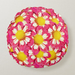 Dahlia bouquet - coral and white with yellow round pillow