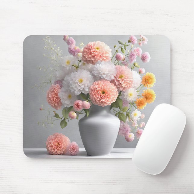 Dahlia Bouquet In Gray Vase Mouse Pad (With Mouse)