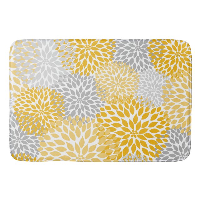 Dahlia Bouquet - mustard yellow gray floral Bath Mat (Front)