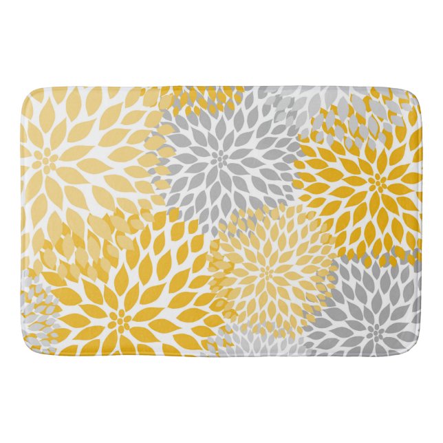 Dahlia Bouquet - mustard yellow gray floral Bath Mat (Front)