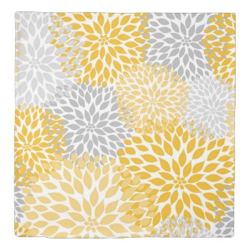 Dahlia Bouquet - Mustard Yellow Gray Floral Duvet Cover by lemontreecards at Zazzle